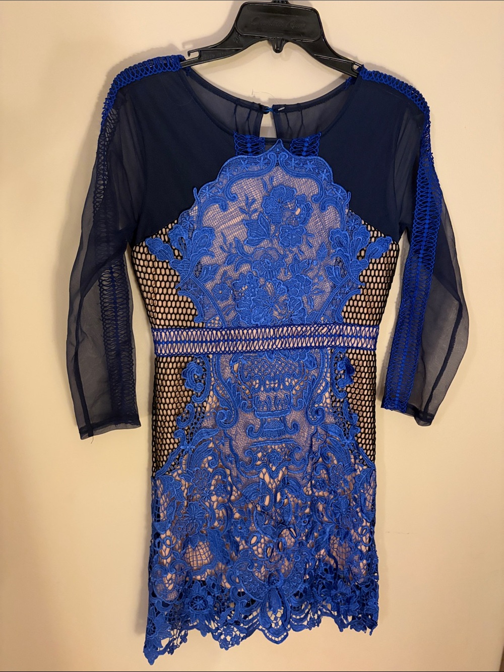 Blue Lace Mesh Bodycon Dress